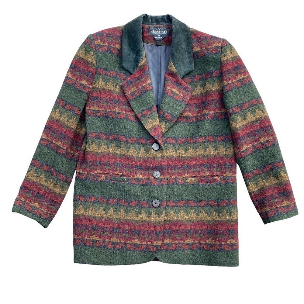 Vintage Braetan Wool Western Jacket Suede Collar Southwestern Ranch Blazer-M